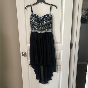 Black and Blue Strapless High-Low Dress